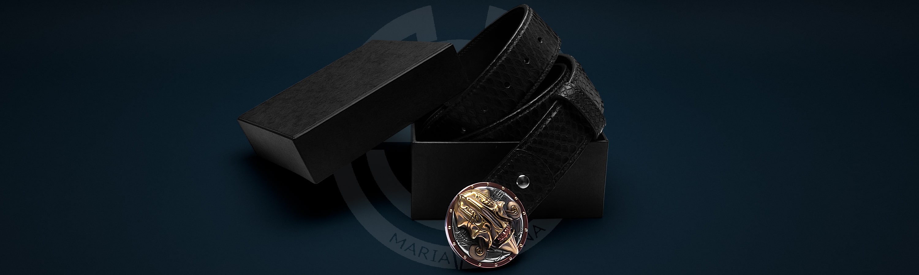 Belt with author's buckle "Gloomy Samurai" Python black_2