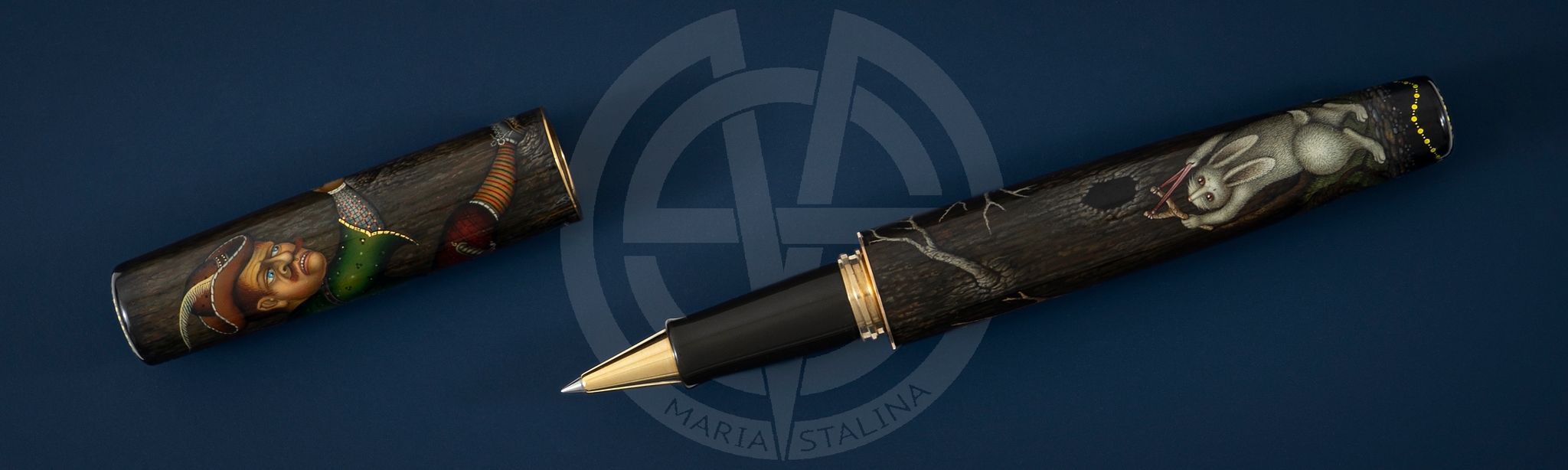 Fedoskino factory pen Oblique hares hunters
