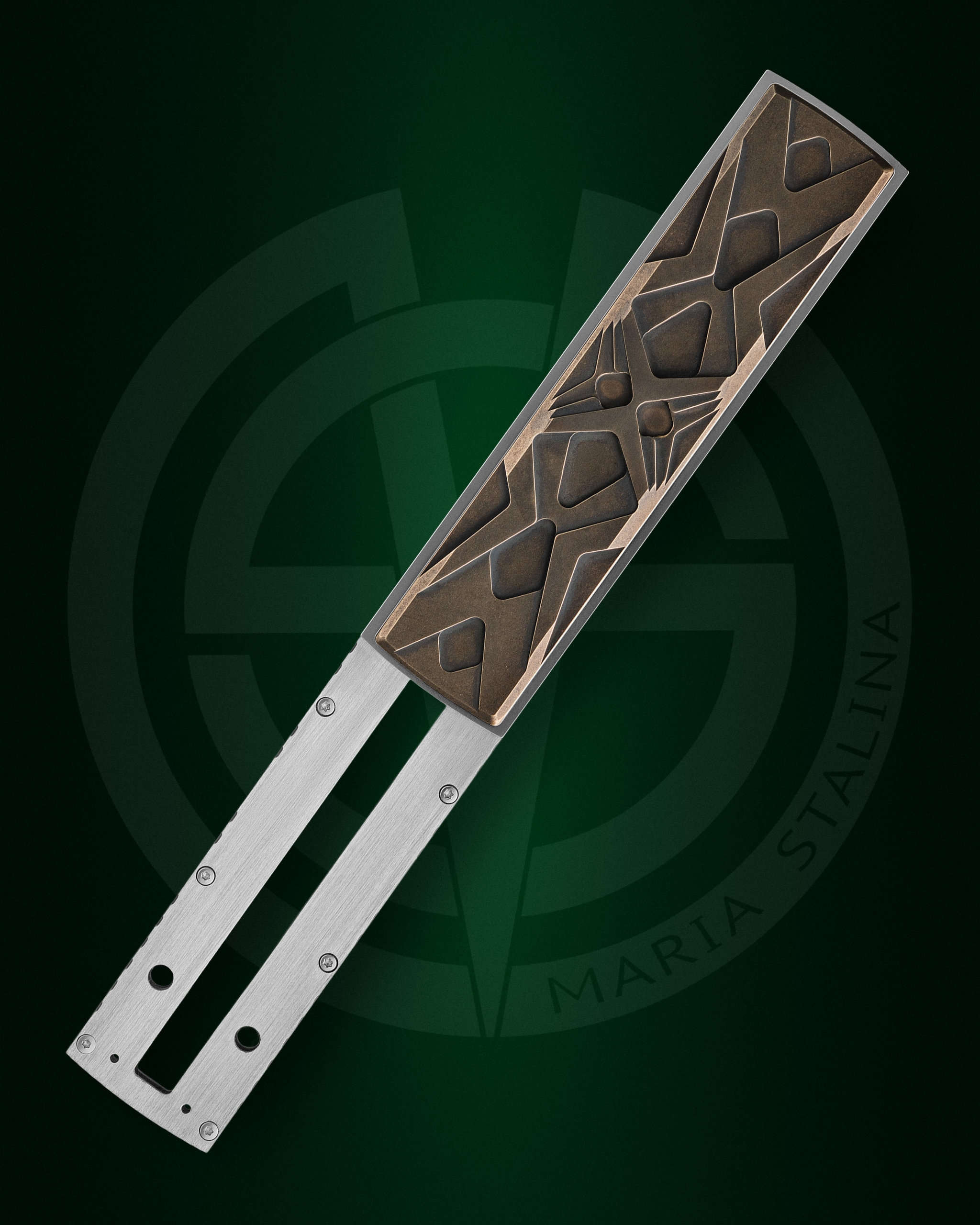 Top view of the Égocentrique 2026 knife showing its distinctive handle shape