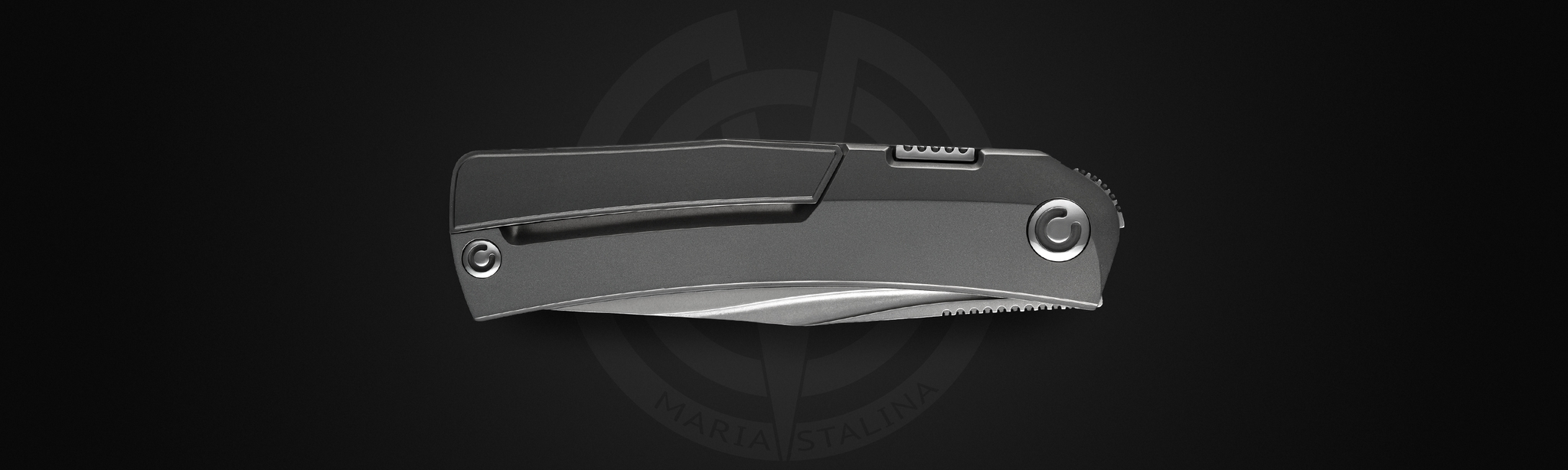 Pocket Hero Nudist knife closed, back view, titanium pocket clip
