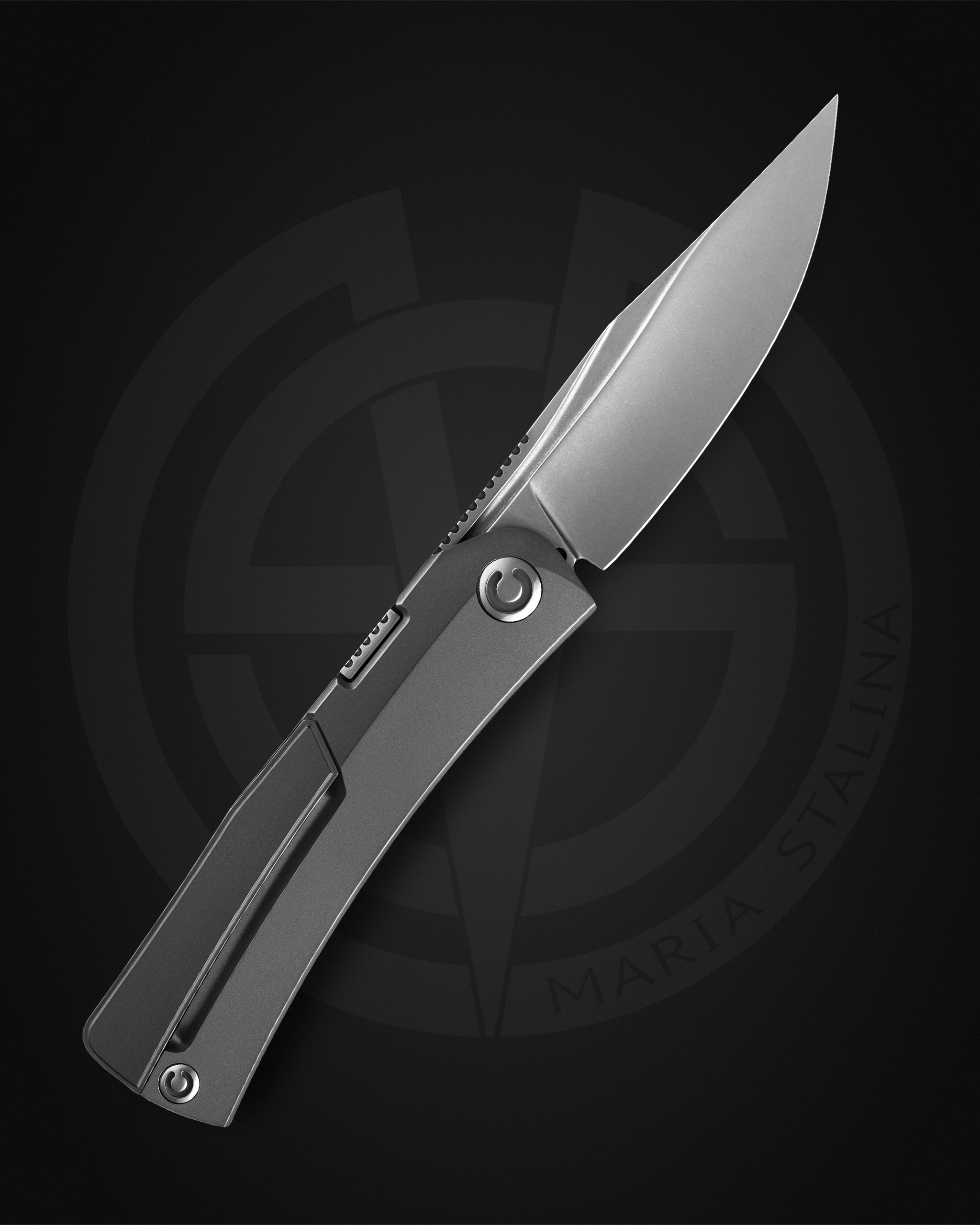Pocket Hero Nudist knife open, back view, plain titanium handle