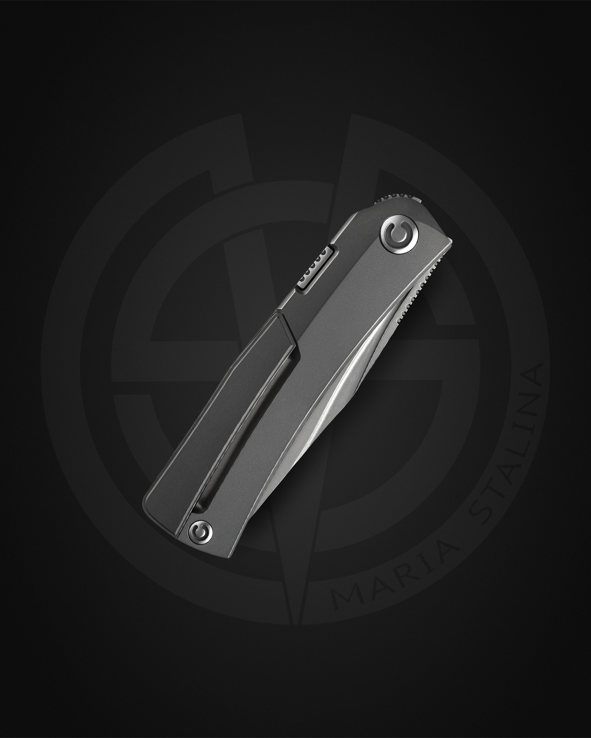 Pocket Hero Nudist knife closed, back view, titanium pocket clip