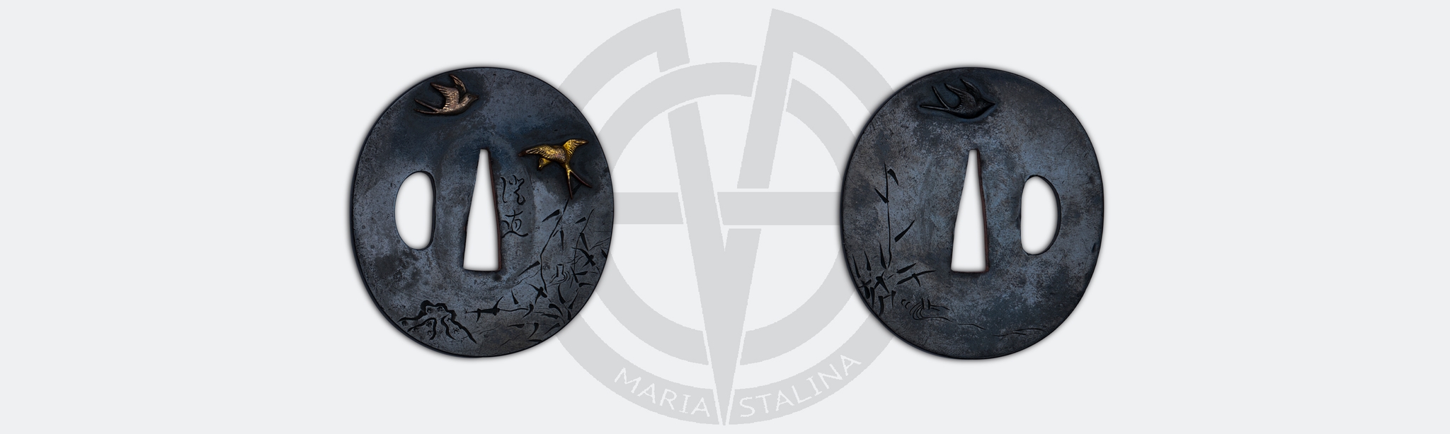 Wakizashi tsuba bamboo and swallows