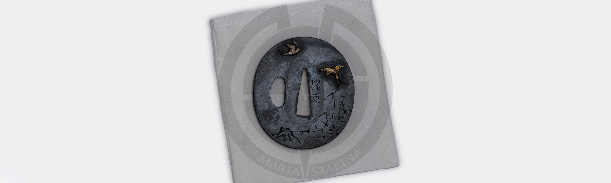 Wakizashi tsuba bamboo and swallows_1