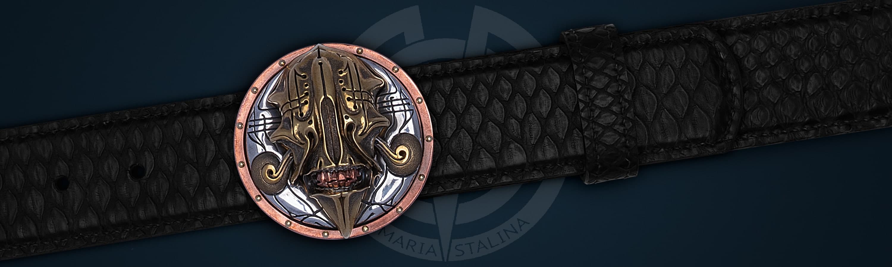 Belt with author's buckle "Gloomy Samurai" Python black