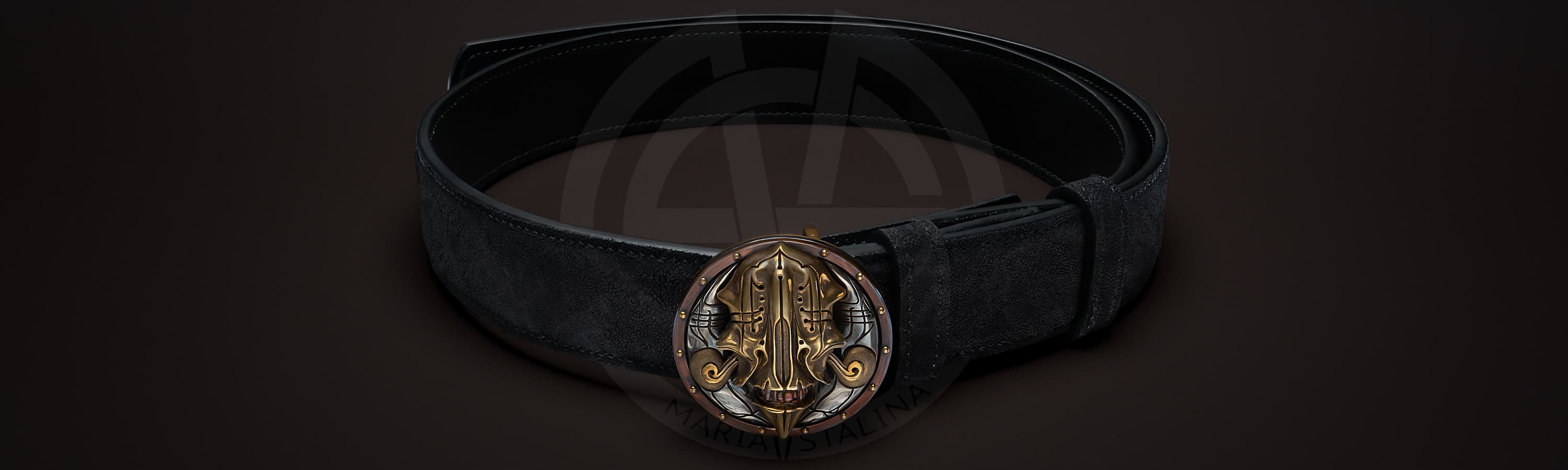 Ремень с авторской пряжкой «Gloomy Samurai» Слон черный_1