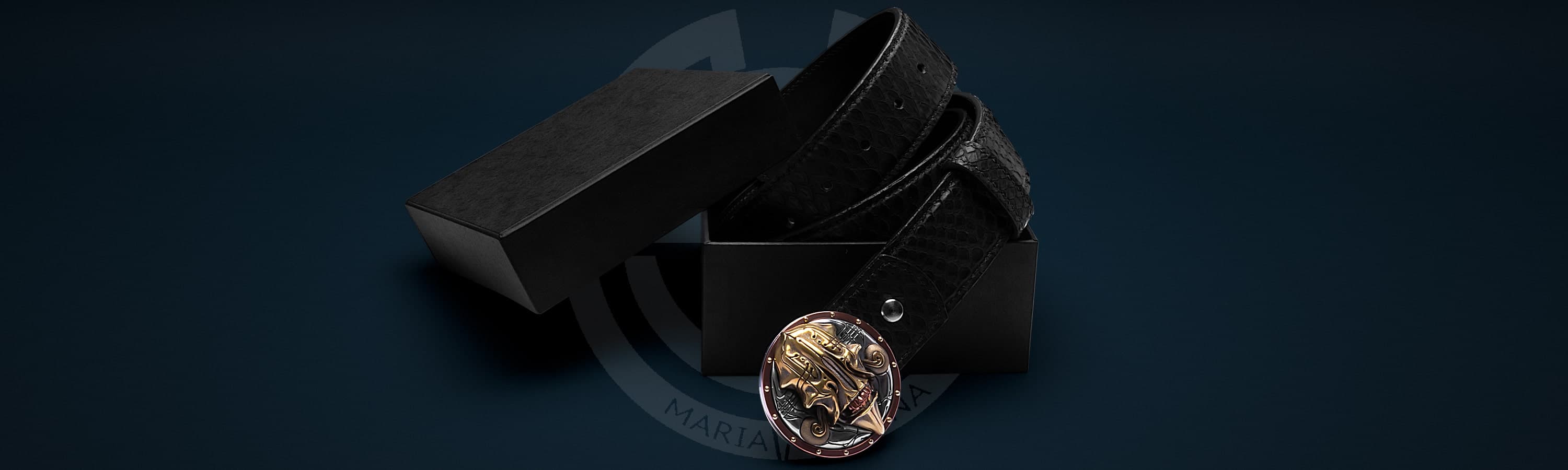 Ремень с авторской пряжкой «Gloomy Samurai» Питон черный_2