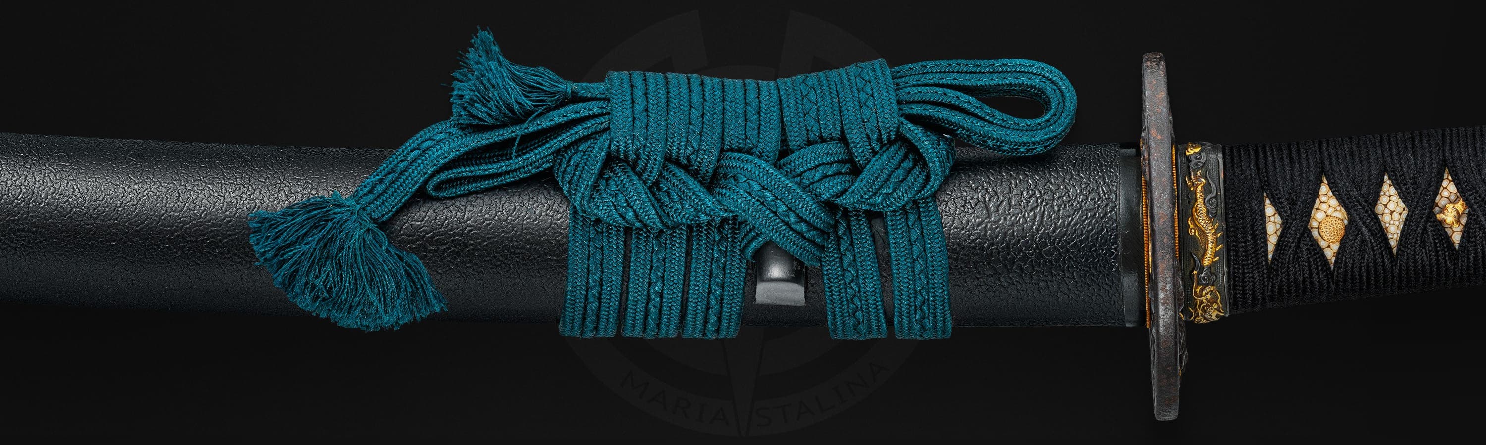 Sageo knot on Japanese katana scabbard