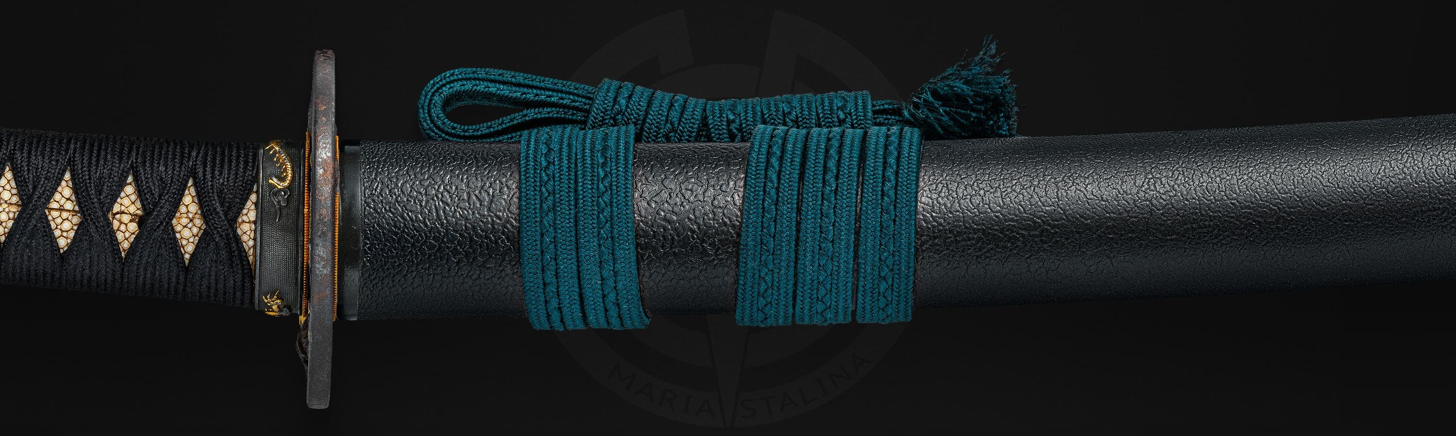 Detail of sageo cord on katana scabbard
