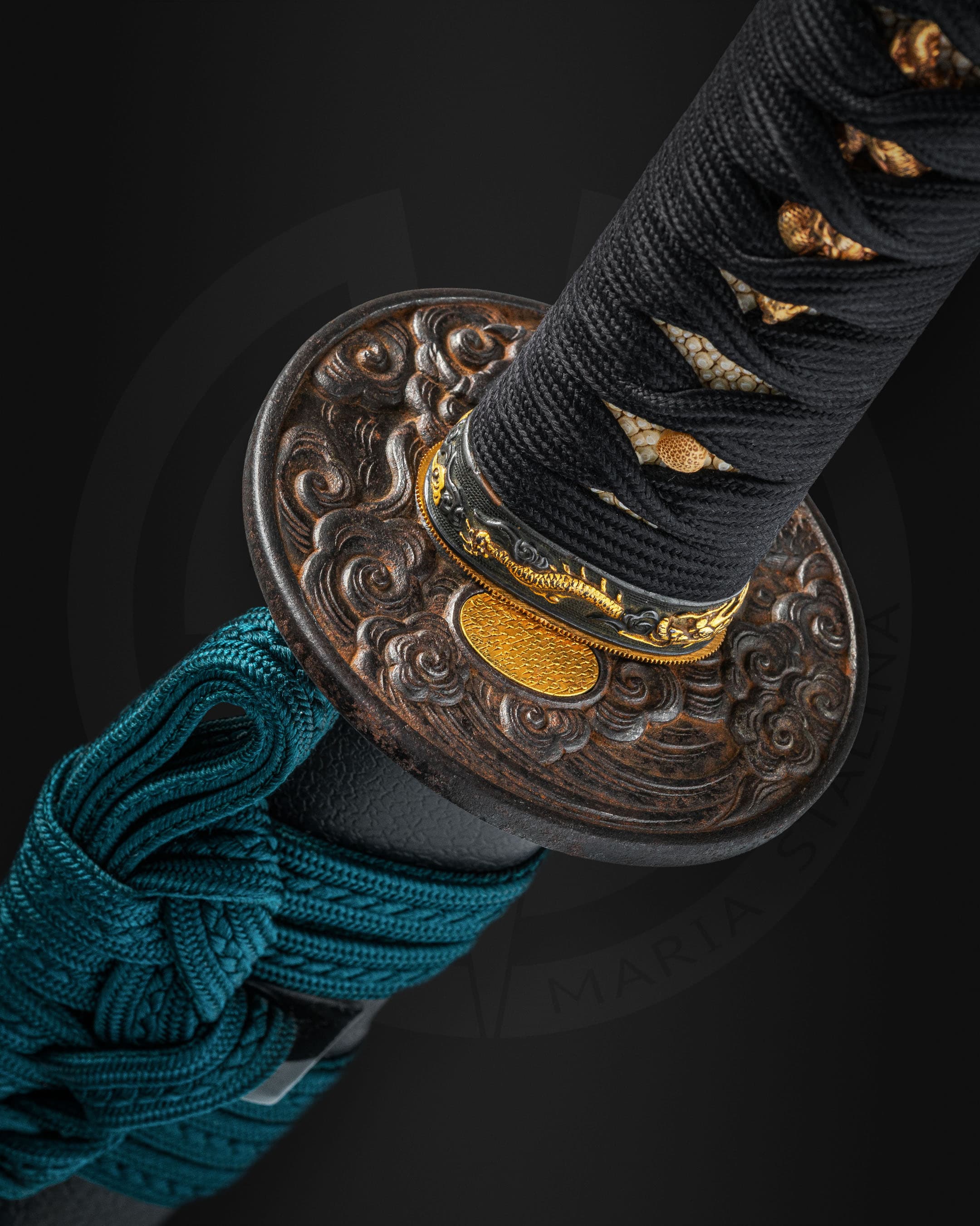 Decorative knot on katana saya