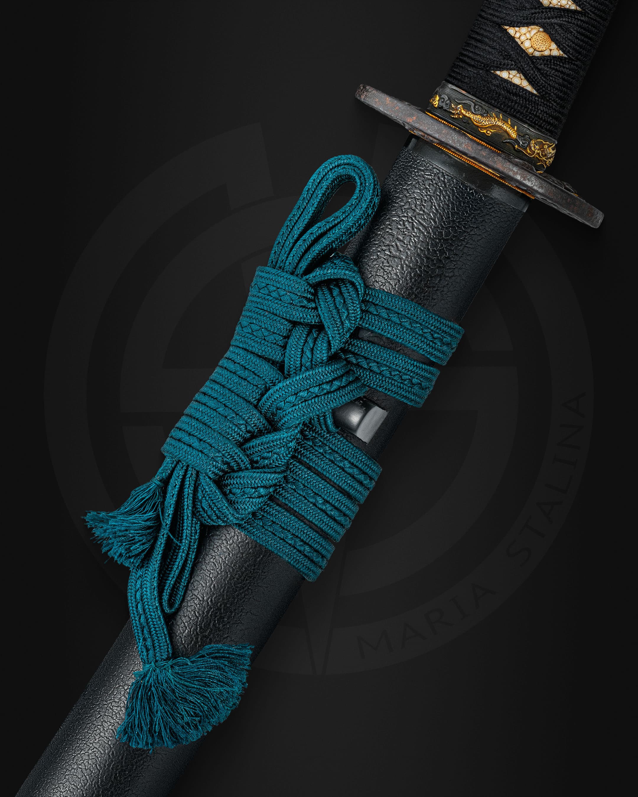 Sageo knot on Japanese katana scabbard