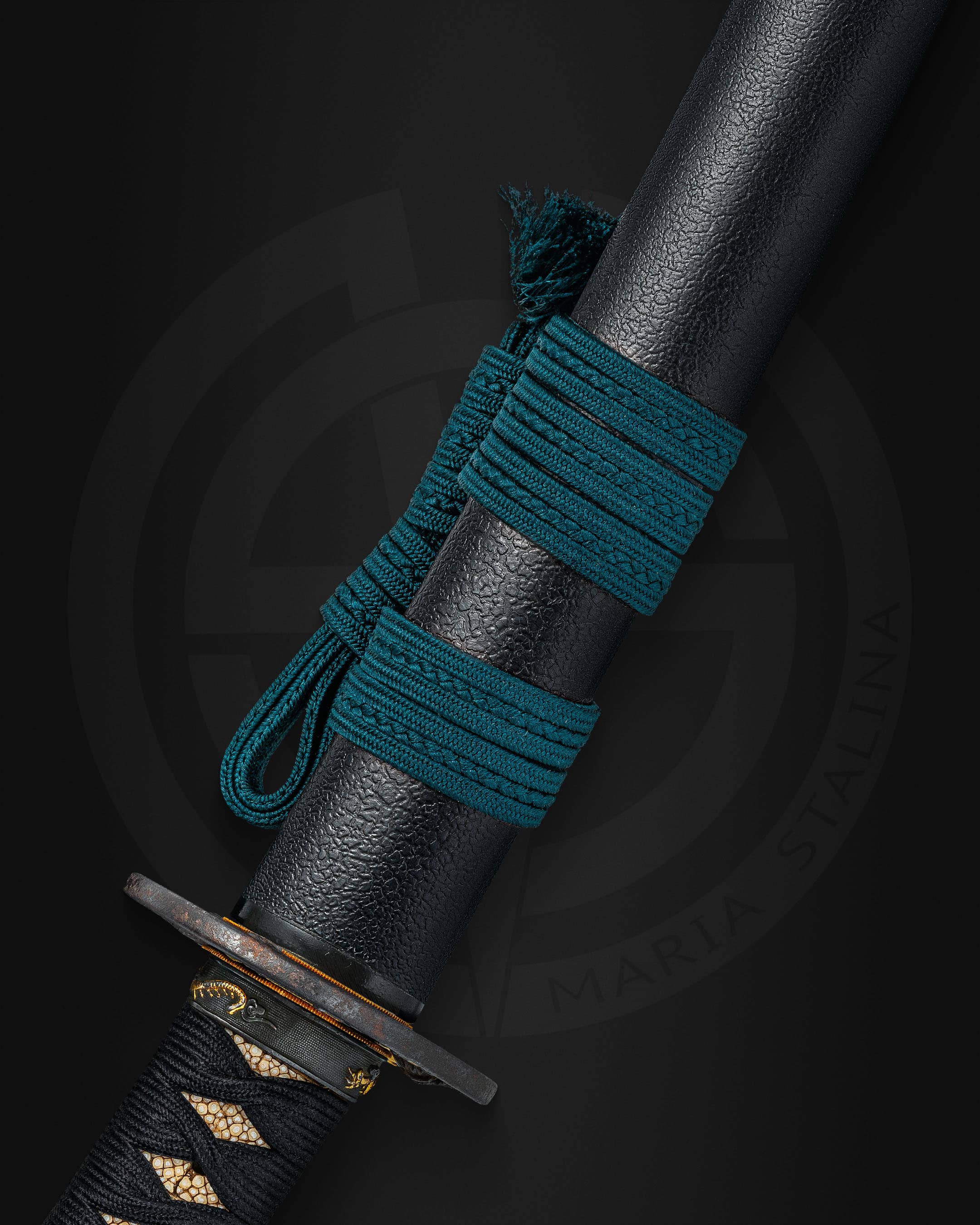 Detail of sageo cord on katana scabbard