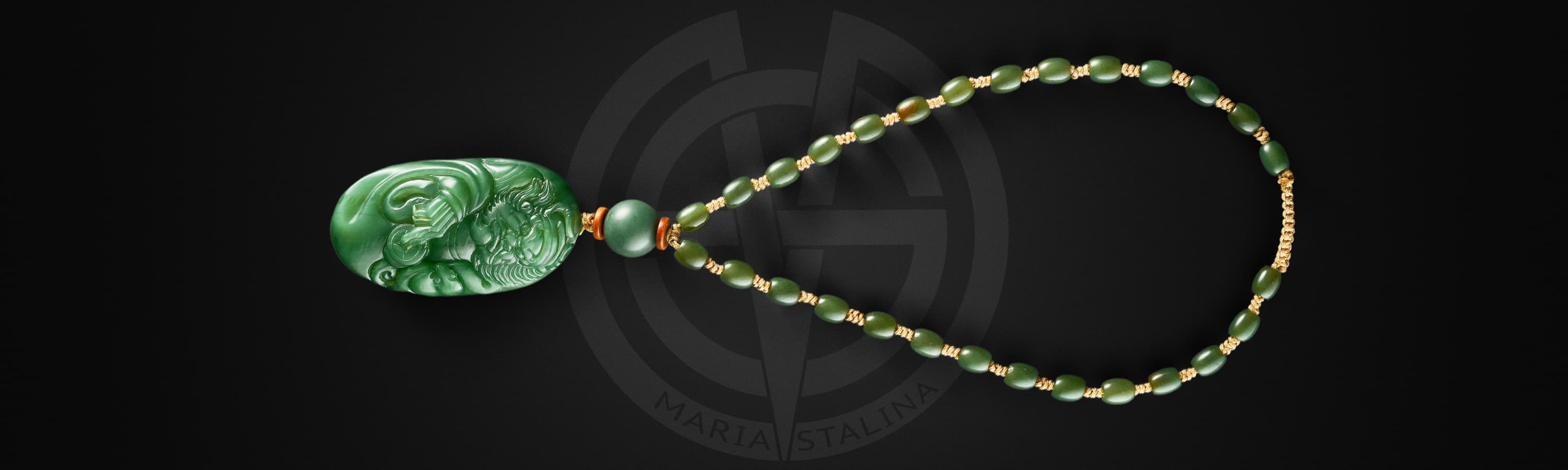 амулет Чжун Куй из нефрита wenwan фронтальный вид нефритовые бусины