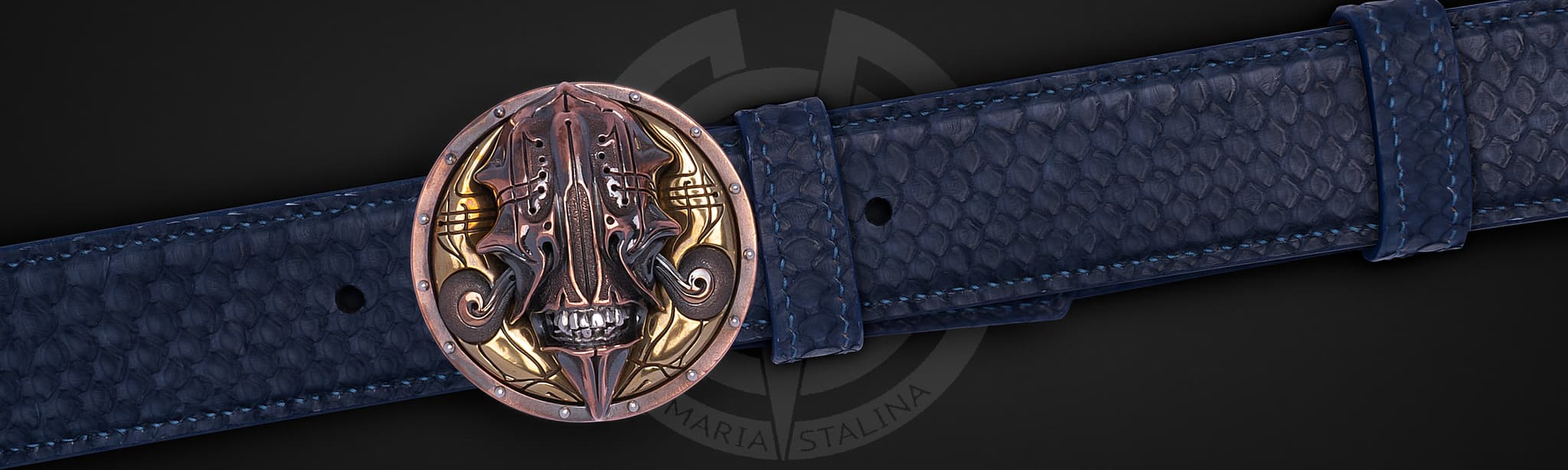Belt with author's buckle "Gloomy Samurai" Python_2