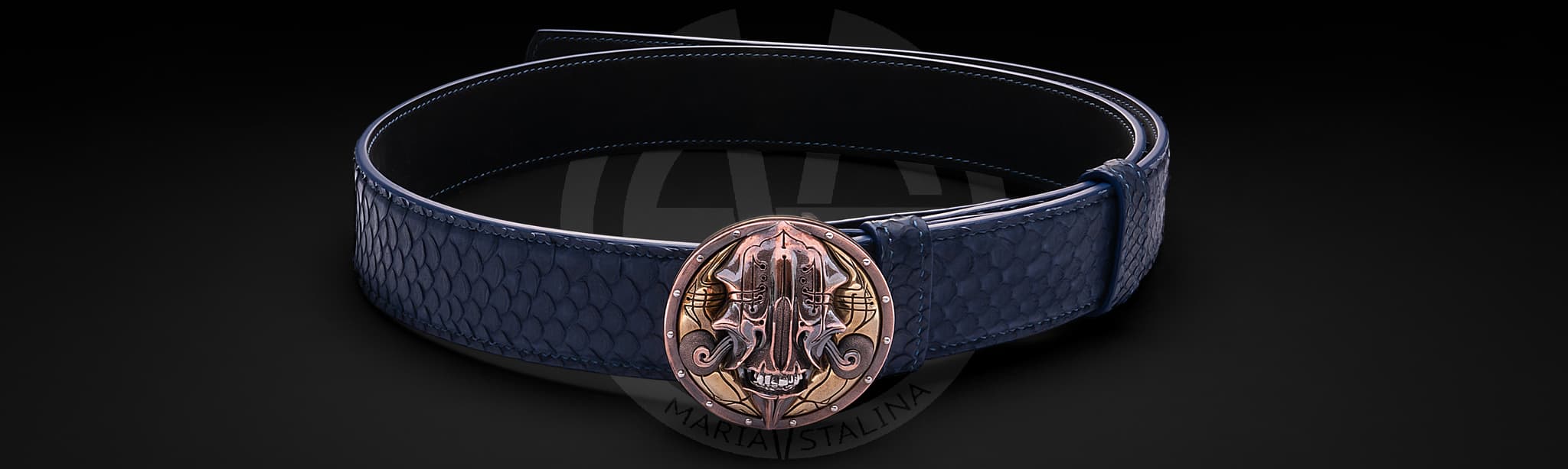 Belt with author's buckle "Gloomy Samurai" Python