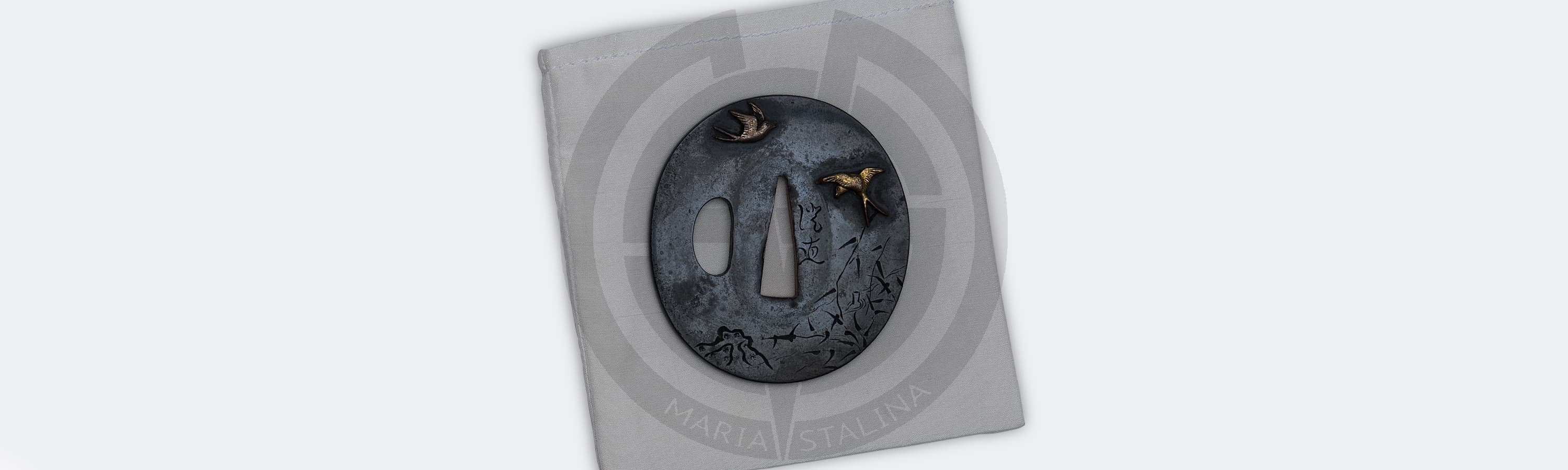 Wakizashi tsuba bamboo and swallows_1