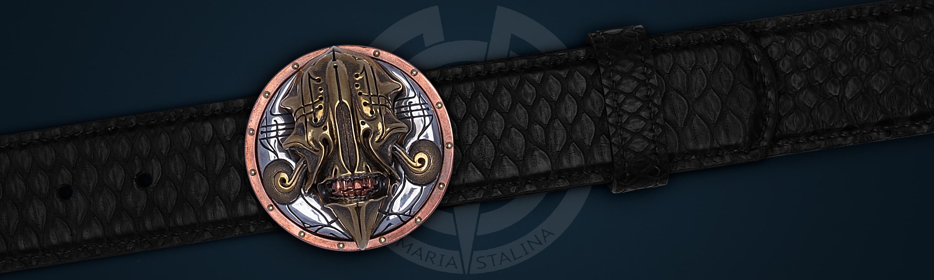 Belt with author's buckle "Gloomy Samurai" Python black