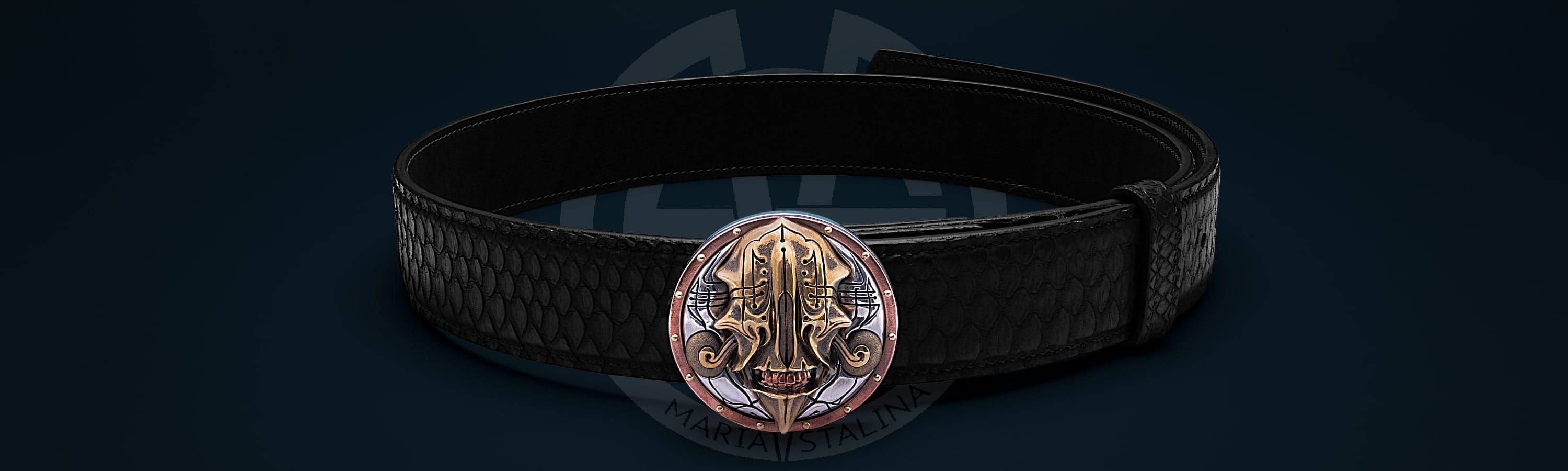 Belt with author's buckle "Gloomy Samurai" Python black_1