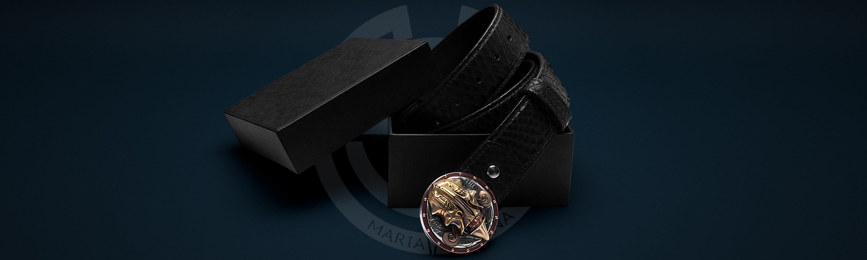 Belt with author's buckle "Gloomy Samurai" Python black_2