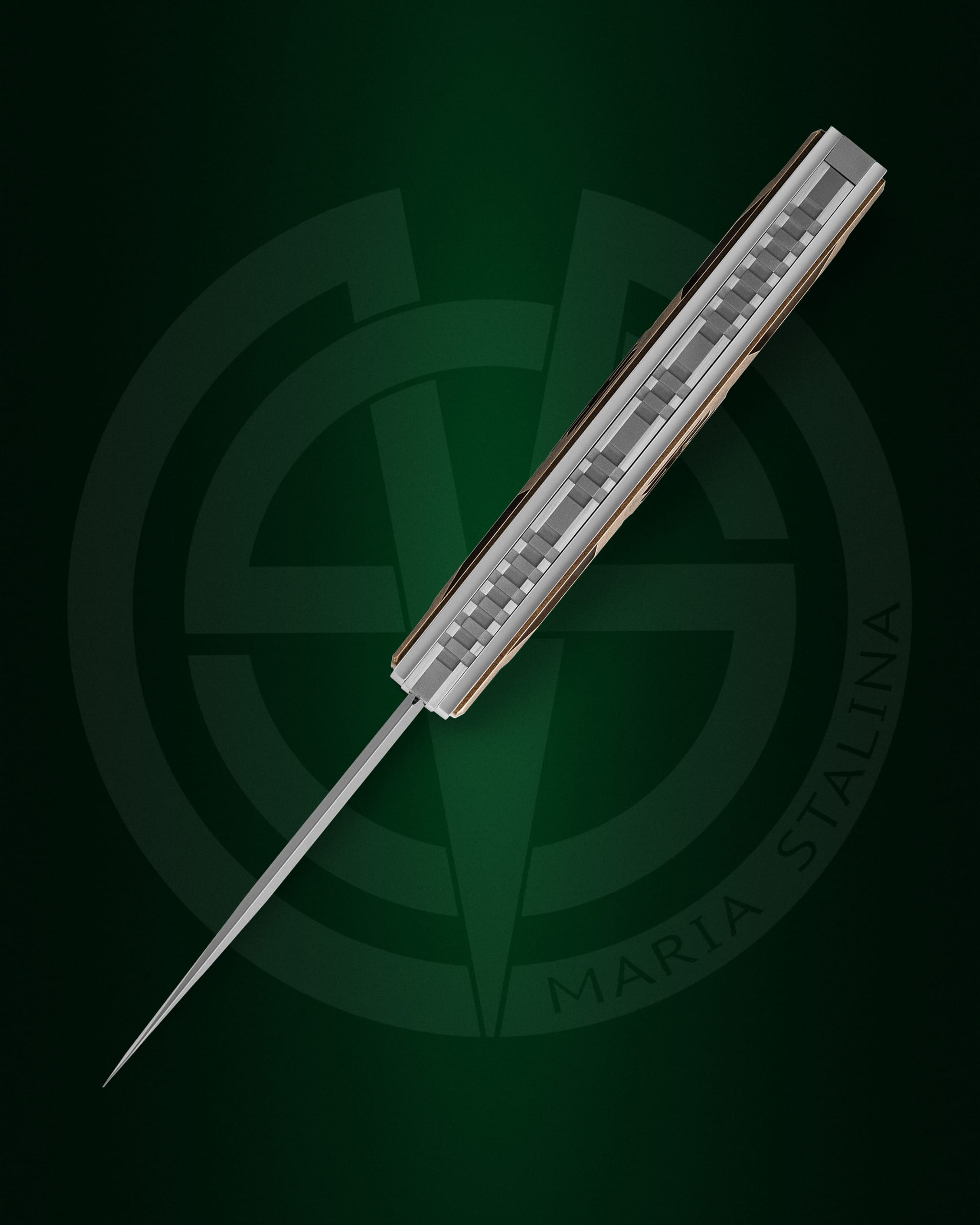 Front side of Égocentrique 2026 handle with Art Deco bronze pattern