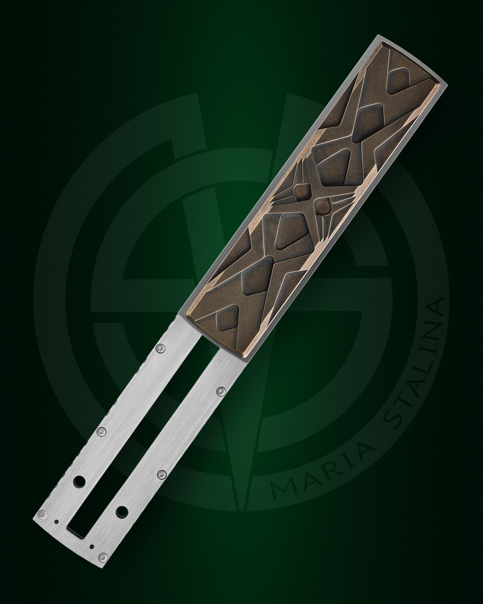 Top view of the Égocentrique 2026 knife showing its distinctive handle shape
