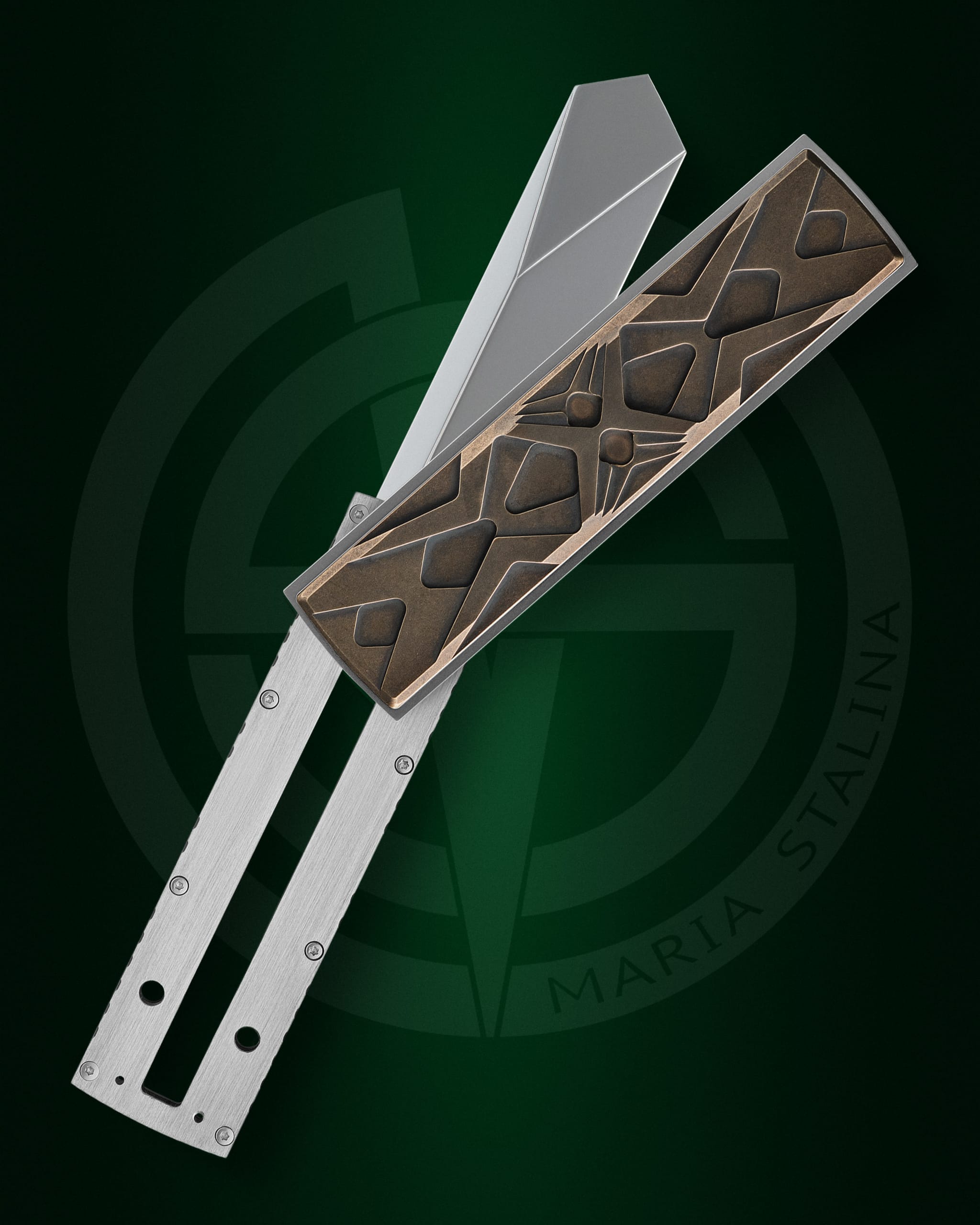 Artistic photograph of the Égocentrique 2026 knife presented as a collectible work of art