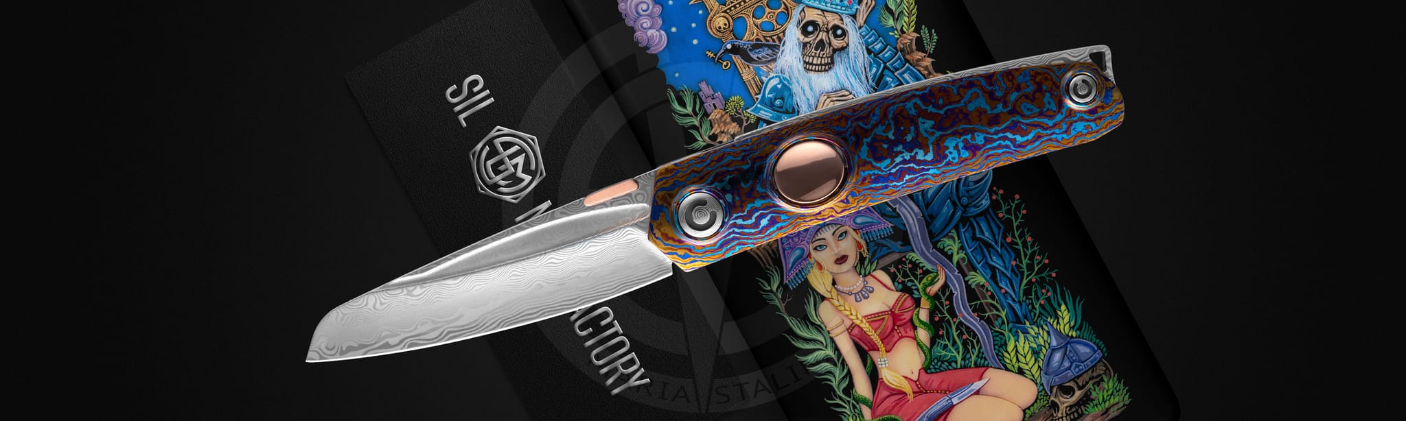 Tachycardia Mandarin — кастомный нож из RWL Damasteel в комплекте со шкатулкой, сертификатом и салфеткой из микрофибры