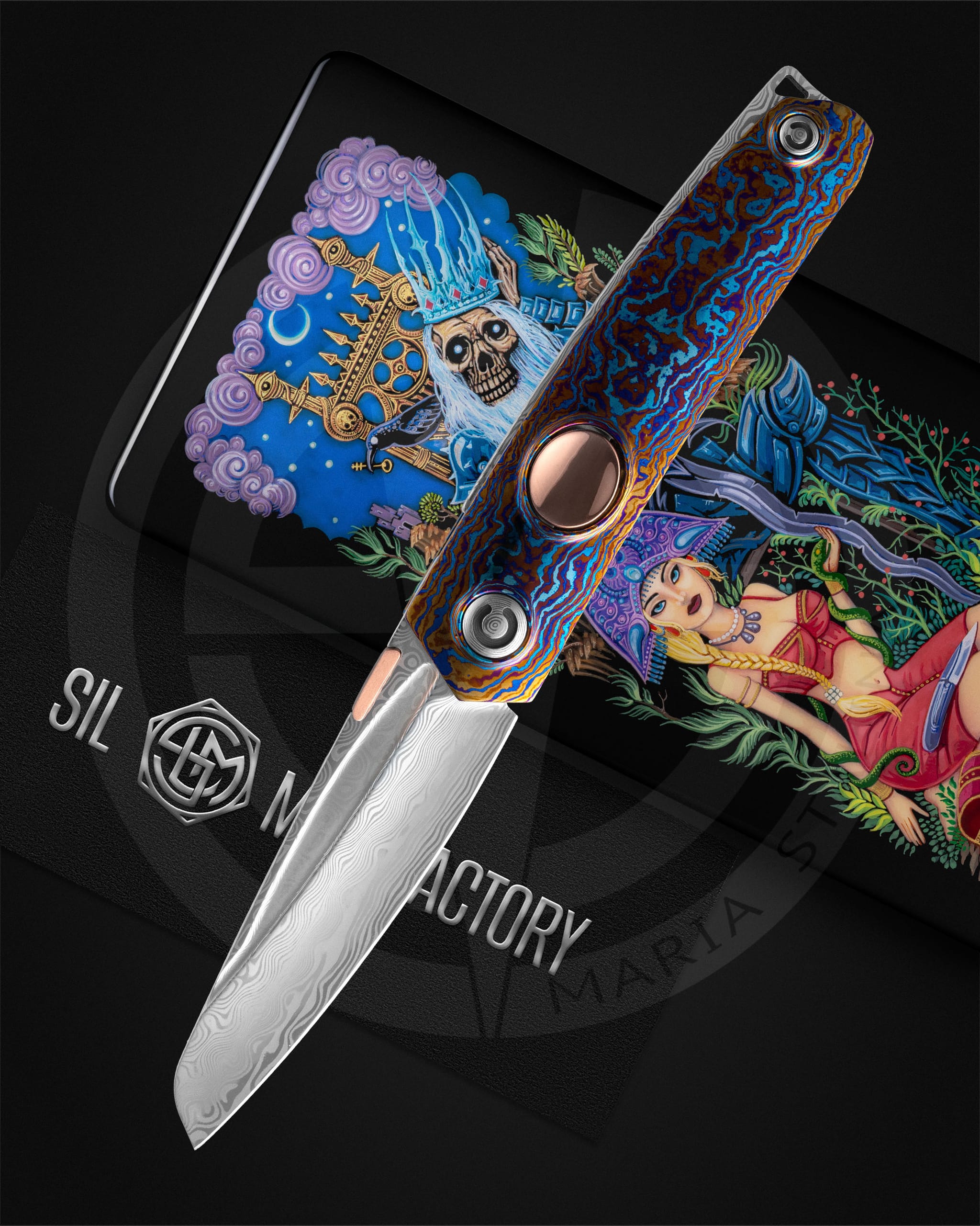 Tachycardia Mandarin — кастомный нож из RWL Damasteel в комплекте со шкатулкой, сертификатом и салфеткой из микрофибры