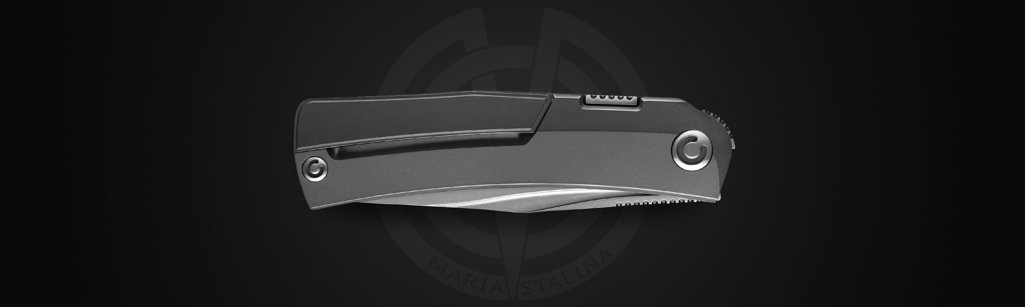 Pocket Hero Nudist knife closed, back view, titanium pocket clip