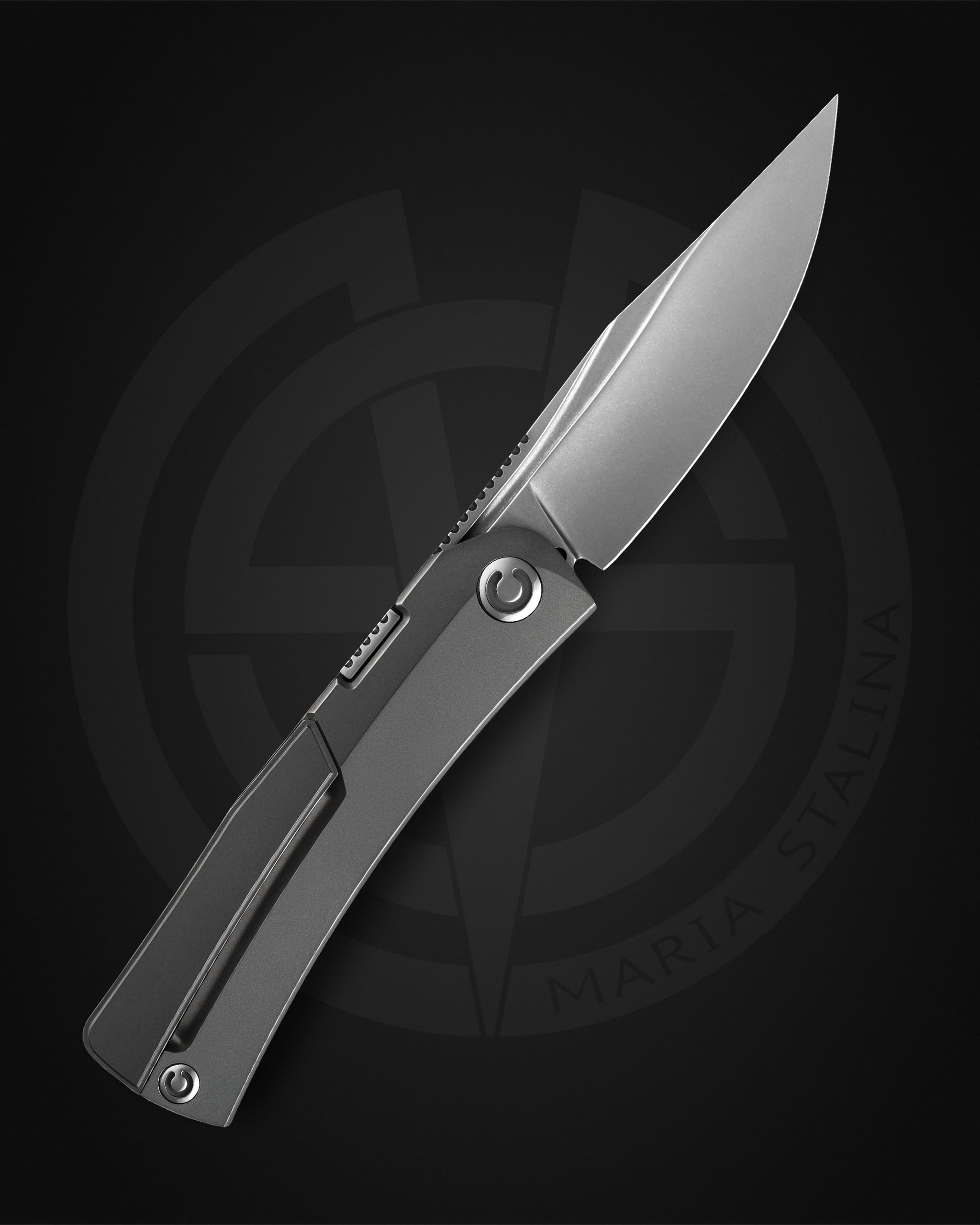 Pocket Hero Nudist knife open, back view, plain titanium handle