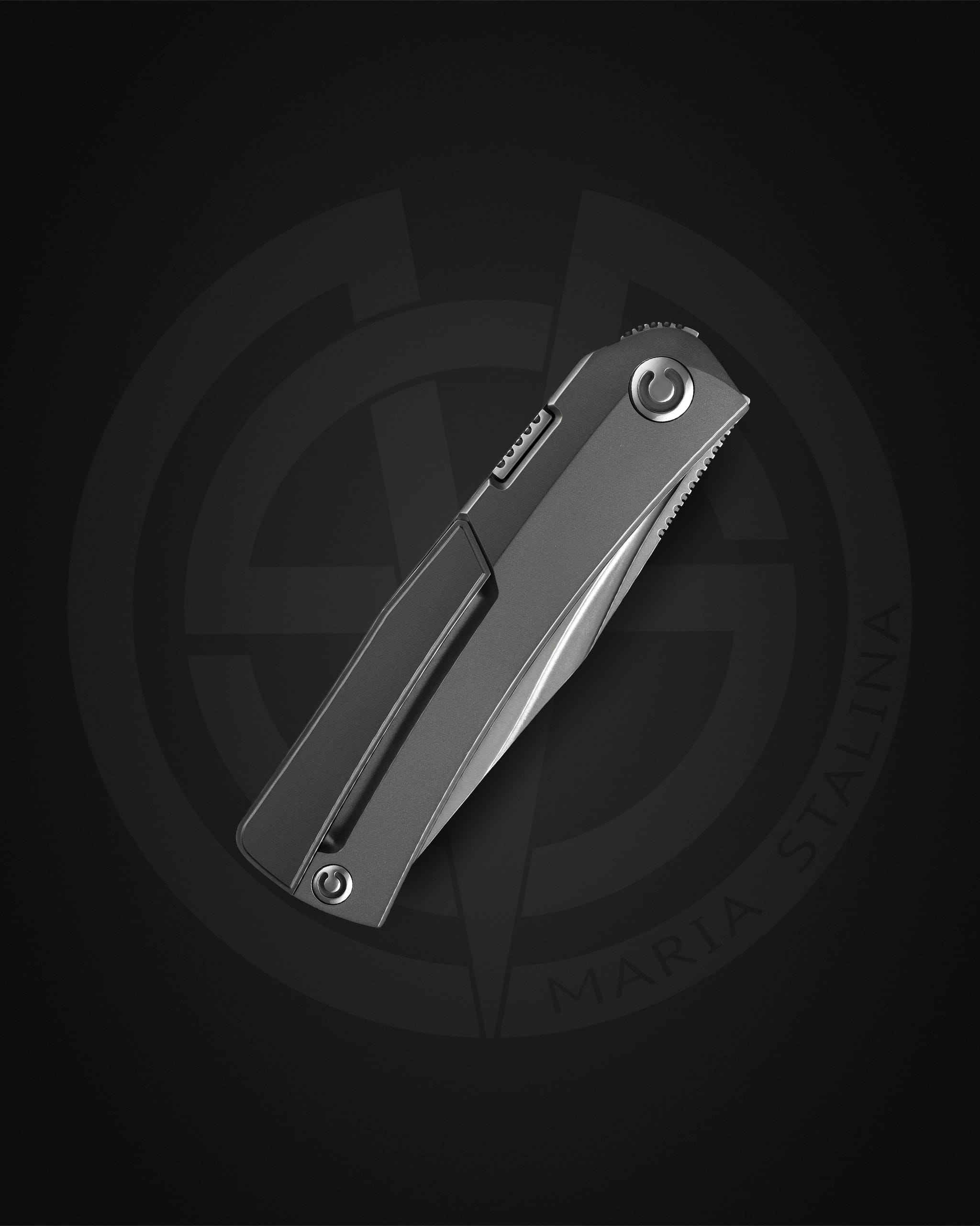 Pocket Hero Nudist knife closed, back view, titanium pocket clip