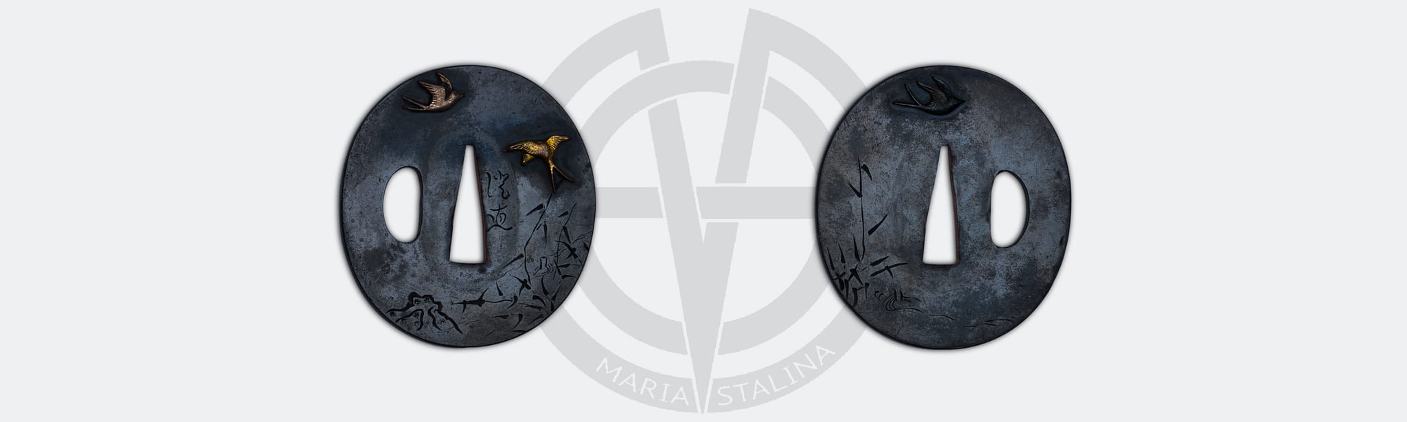 Wakizashi tsuba bamboo and swallows