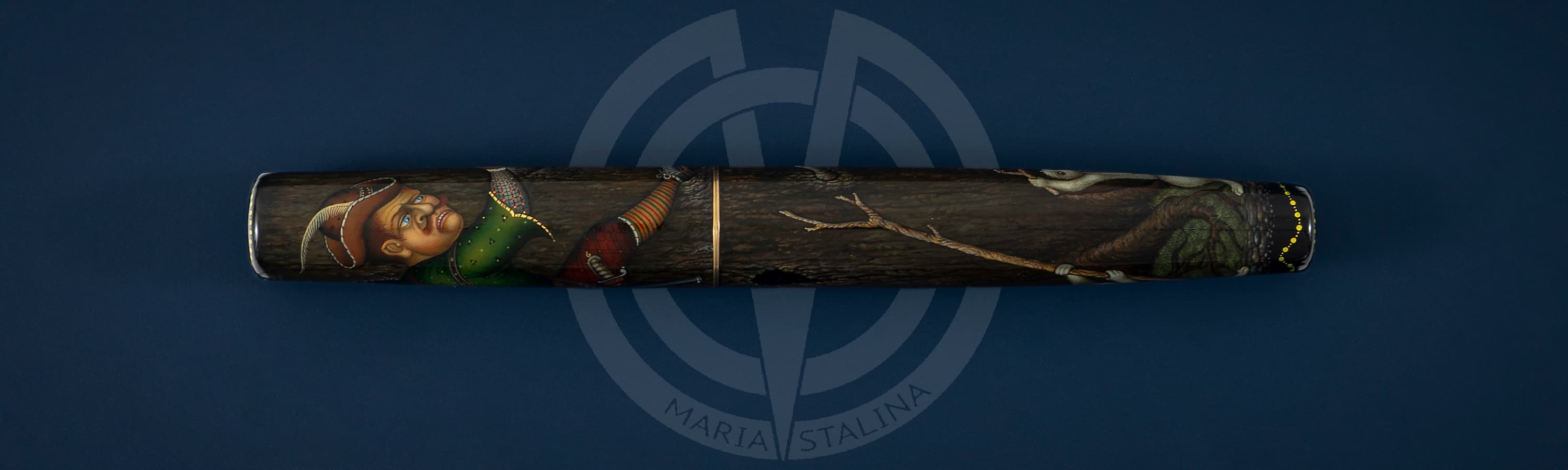 Fedoskino factory pen Oblique hares hunters_1 Fedoskino factory pen Oblique hares hunters_1