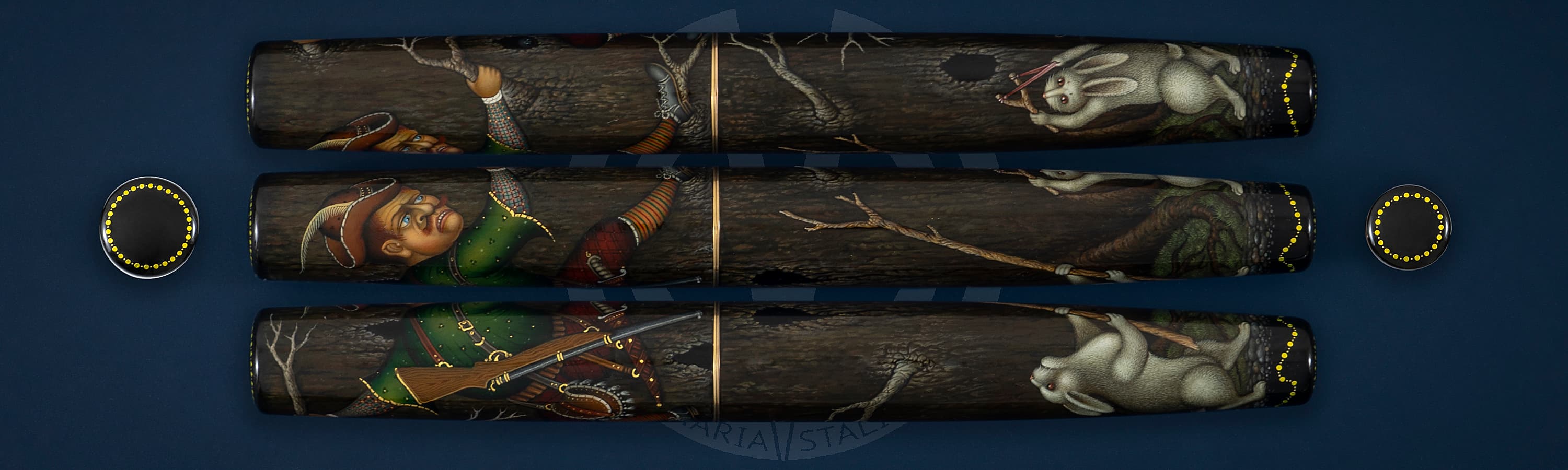 Fedoskino factory pen Oblique hares hunters_3 Fedoskino factory pen Oblique hares hunters_3