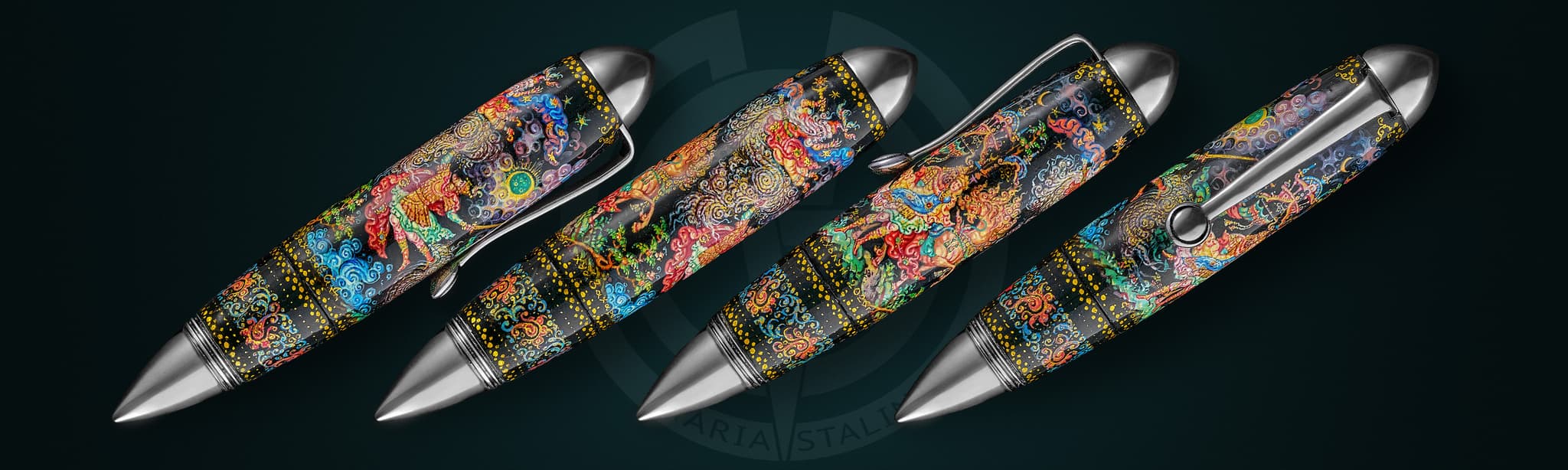Титановая ручка «Сказка» в открытом виде — Maria Stalina × Streltsov Art Тактическая ручка «Сказка» Maria Stalina и Streltsov Art в открытом виде с ручной росписью по мотивам «Руслана и Людмилы»