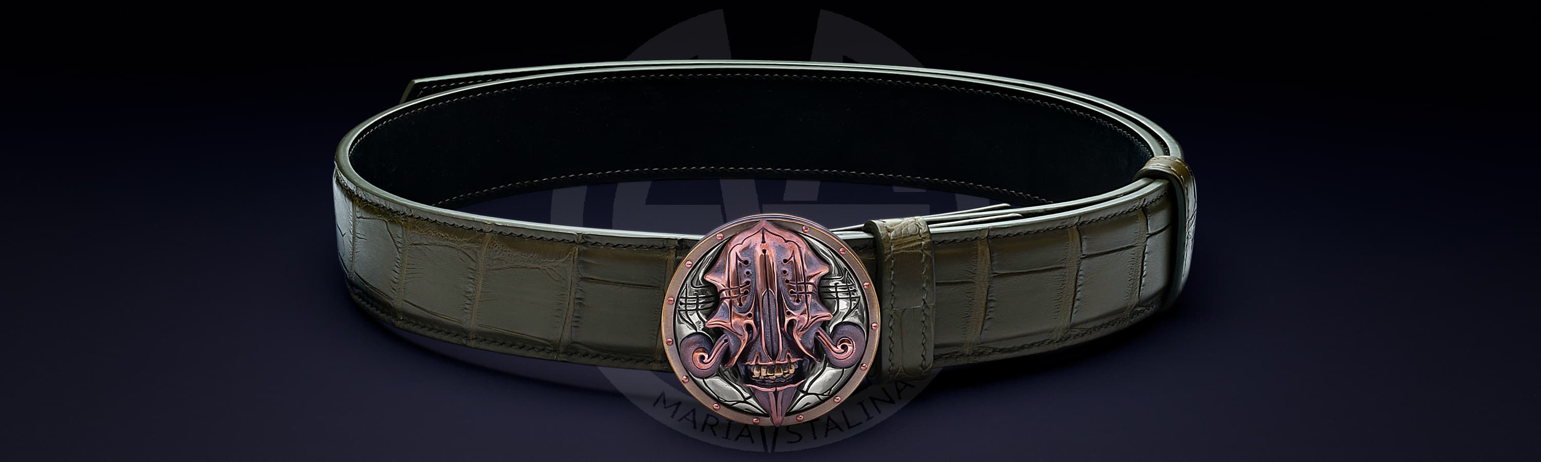 Ремень с авторской пряжкой «Gloomy Samurai» Крокодил_1 Ремень с авторской пряжкой «Gloomy Samurai» Крокодил_1