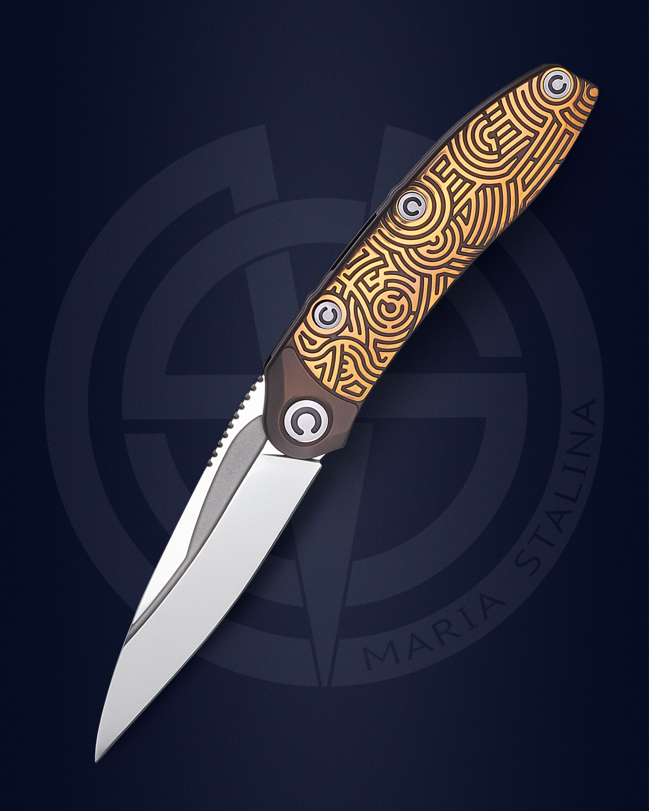 <p>This item is not a cold weapon.<br />
Comes with: box, certificate, microfiber.</p> The knife Technoshaman 2.0. Slim (Gold) 7/10 SiL Manufactory