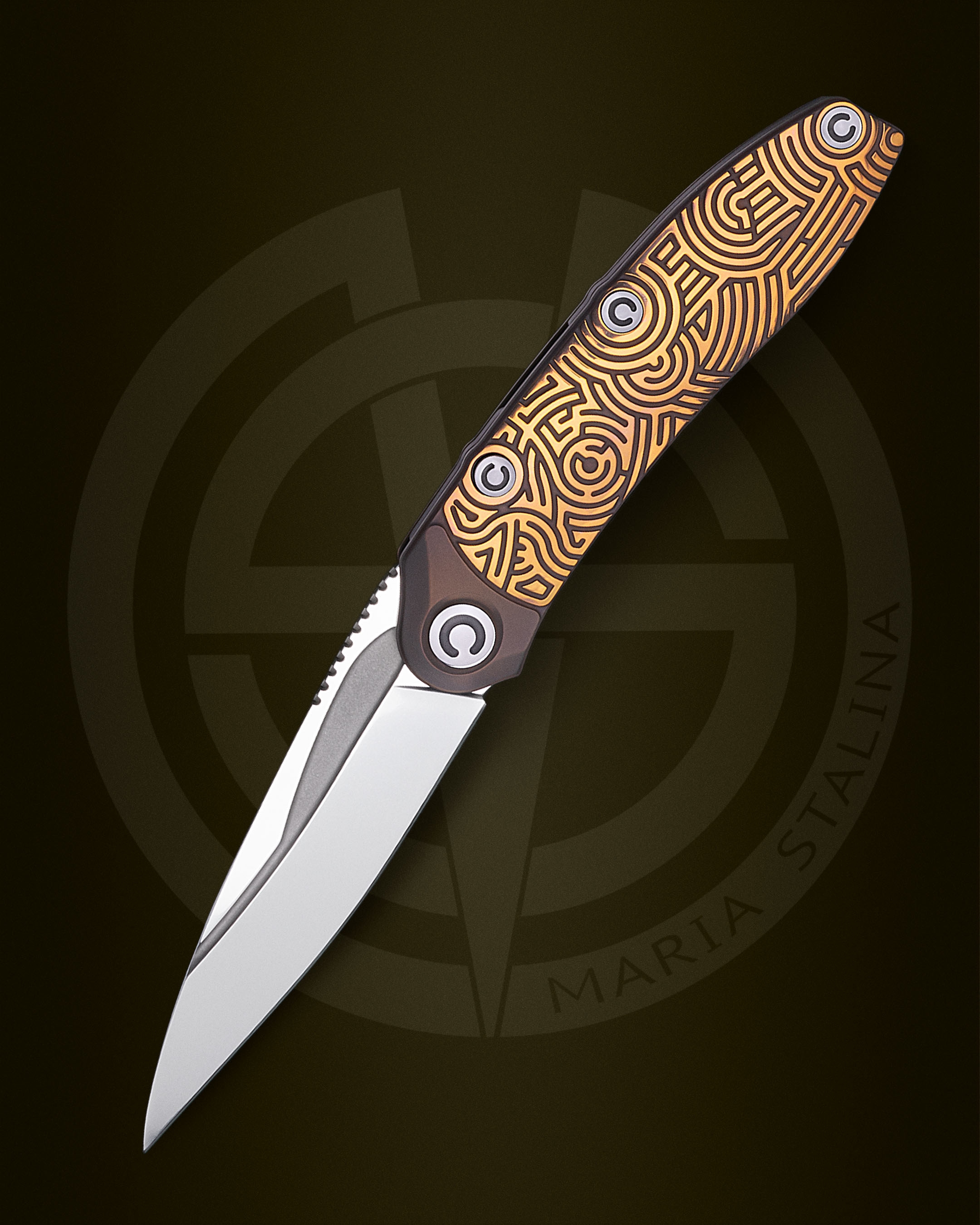 <p>This item is not a cold weapon.<br />
Comes with: box, certificate, microfiber.</p> The knife Technoshaman 2.0. Slim (Gold) 9/10 SiL Мanufactory