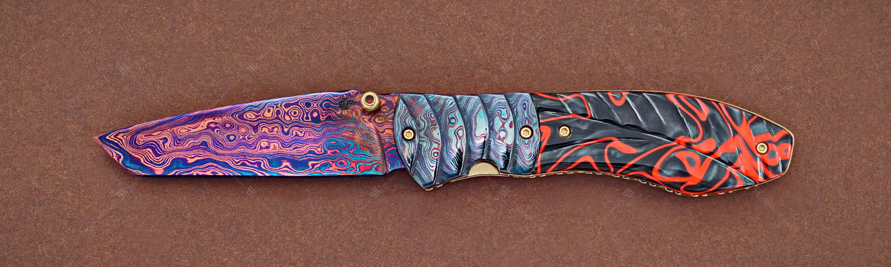 нож-Custom-Knife-Color-Damascus-Folder