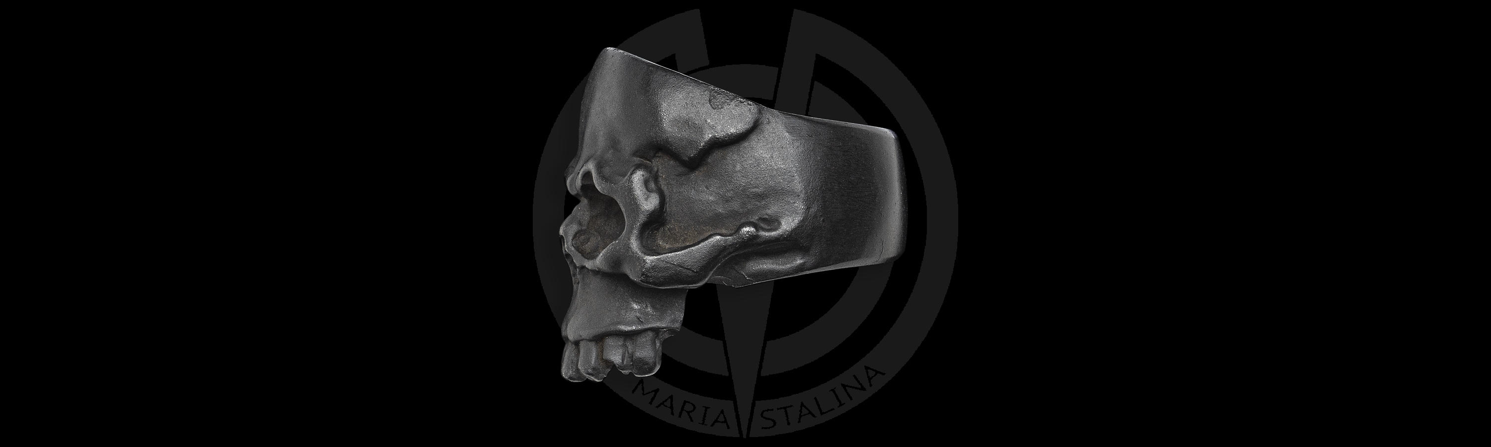 Blackened steel ring Skull
