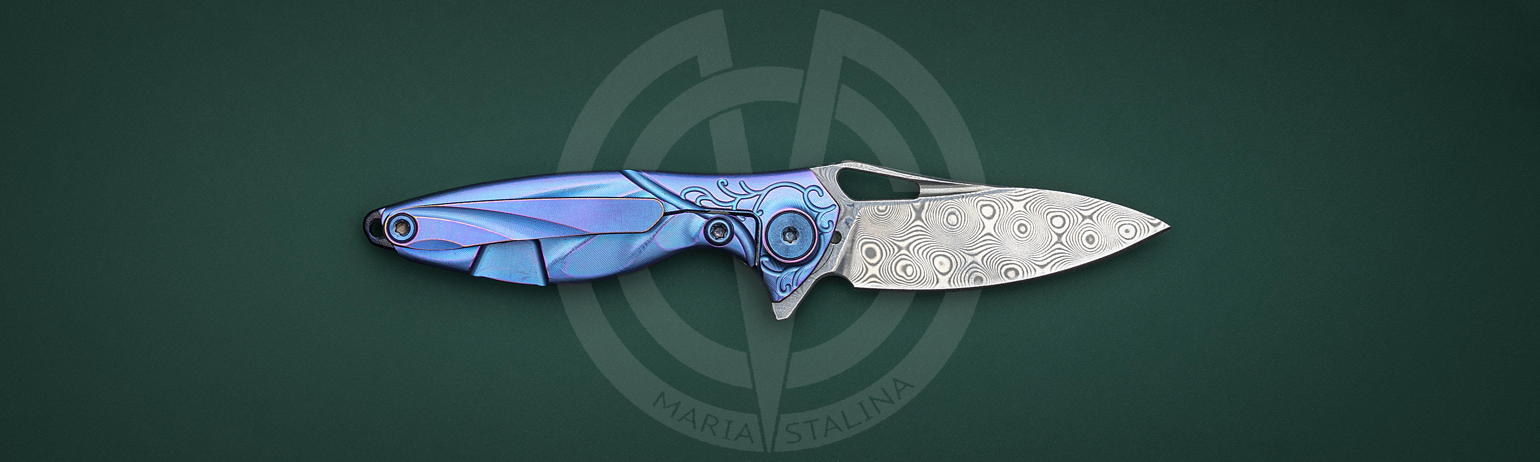 Rose Damascus Steel blade of Rike mini blue