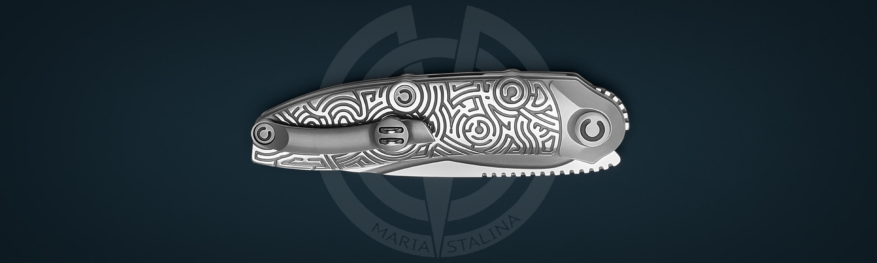 Titanium knife with engraving Technoshaman Proto 2.0