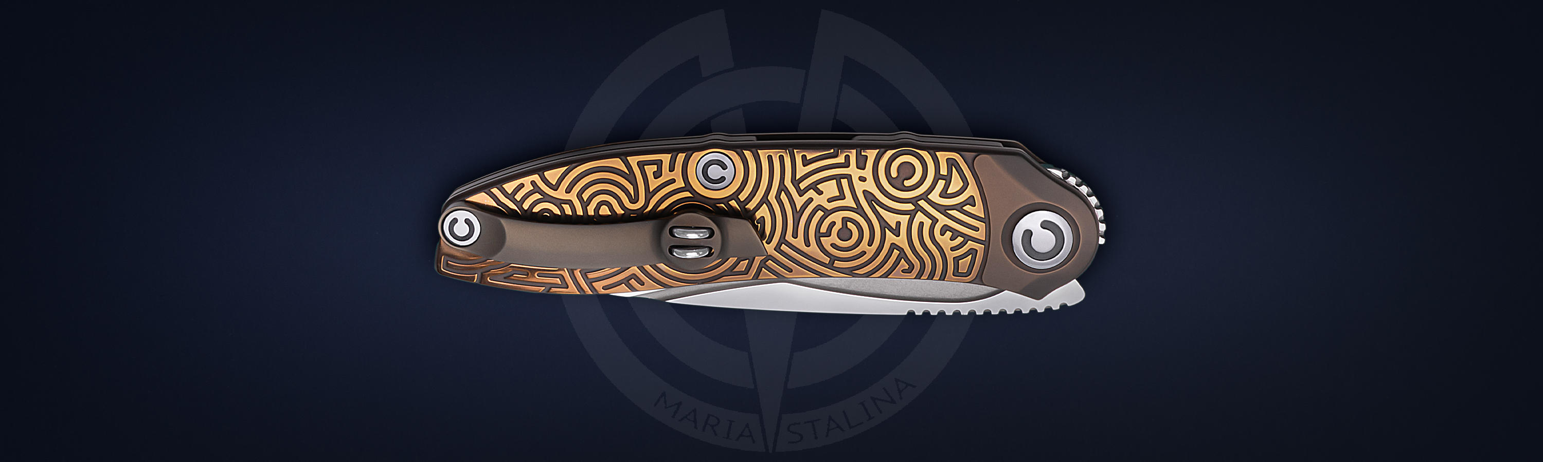 Titanium folding Knife with engraving Technoshaman 2.0 Slim Gold Signature 7/10