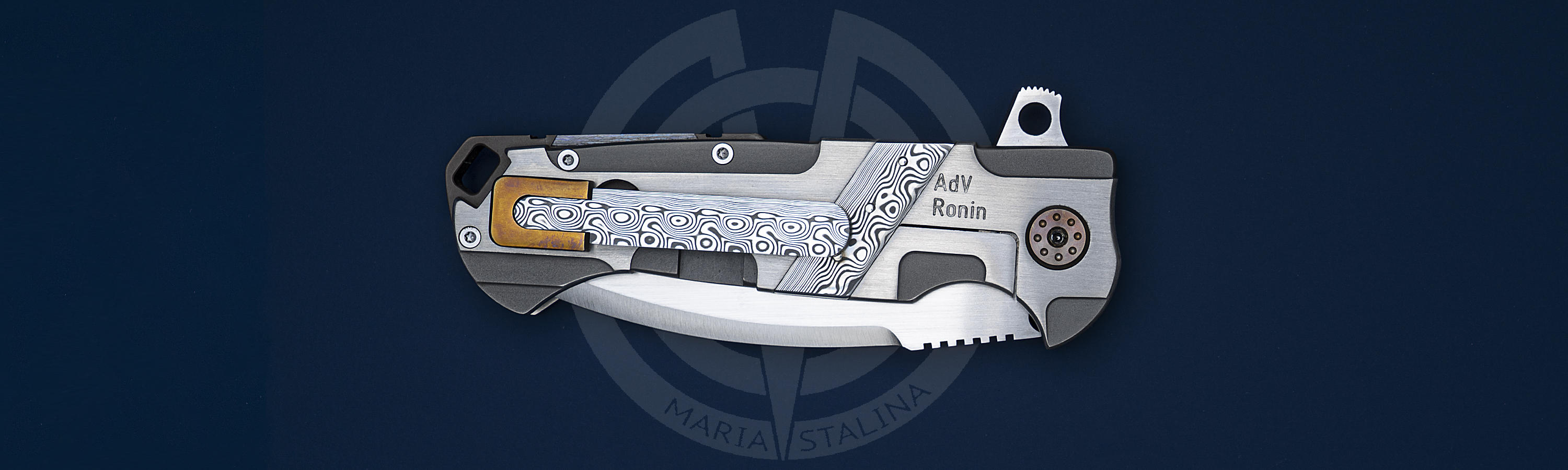 Damascus clip of Ronin knife